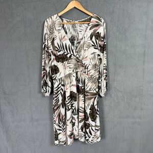 Old Navy Waist-Defined Cross-Front Crepe Dress Multicolor Leaves Print Lined XL